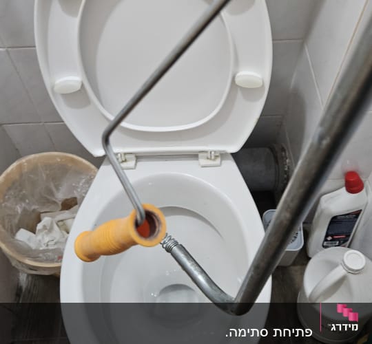 אסלה עם מברשת ניקוי בחדר אמבטיה